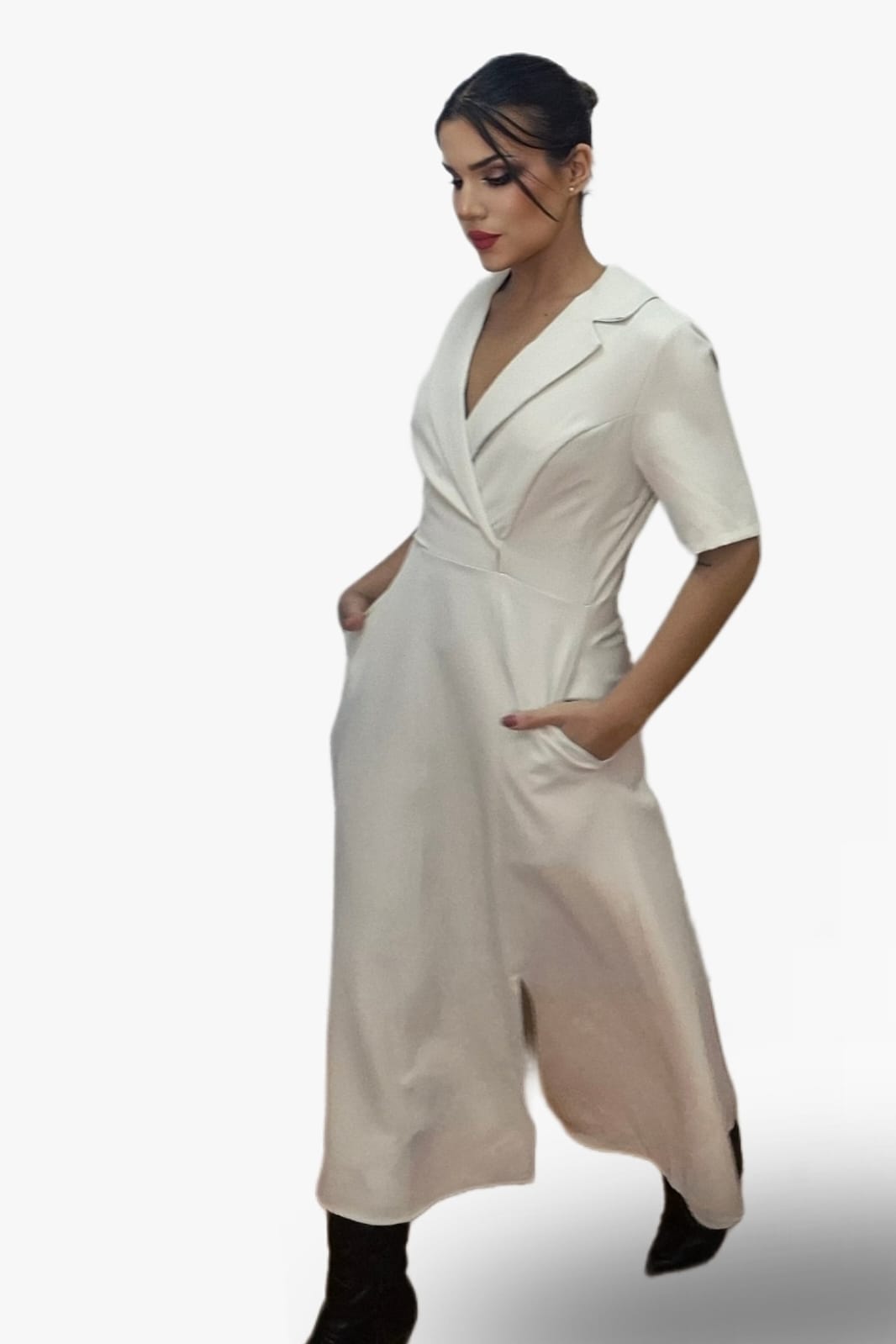 Vestido Camisero Cintura Elastica Beige