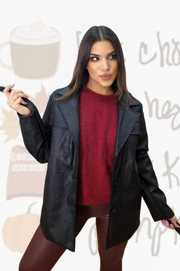 Chaqueta Polipiel Cinturón Negra