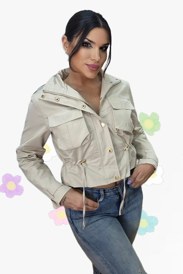 Chubasquero Corto Bolsillos Beige