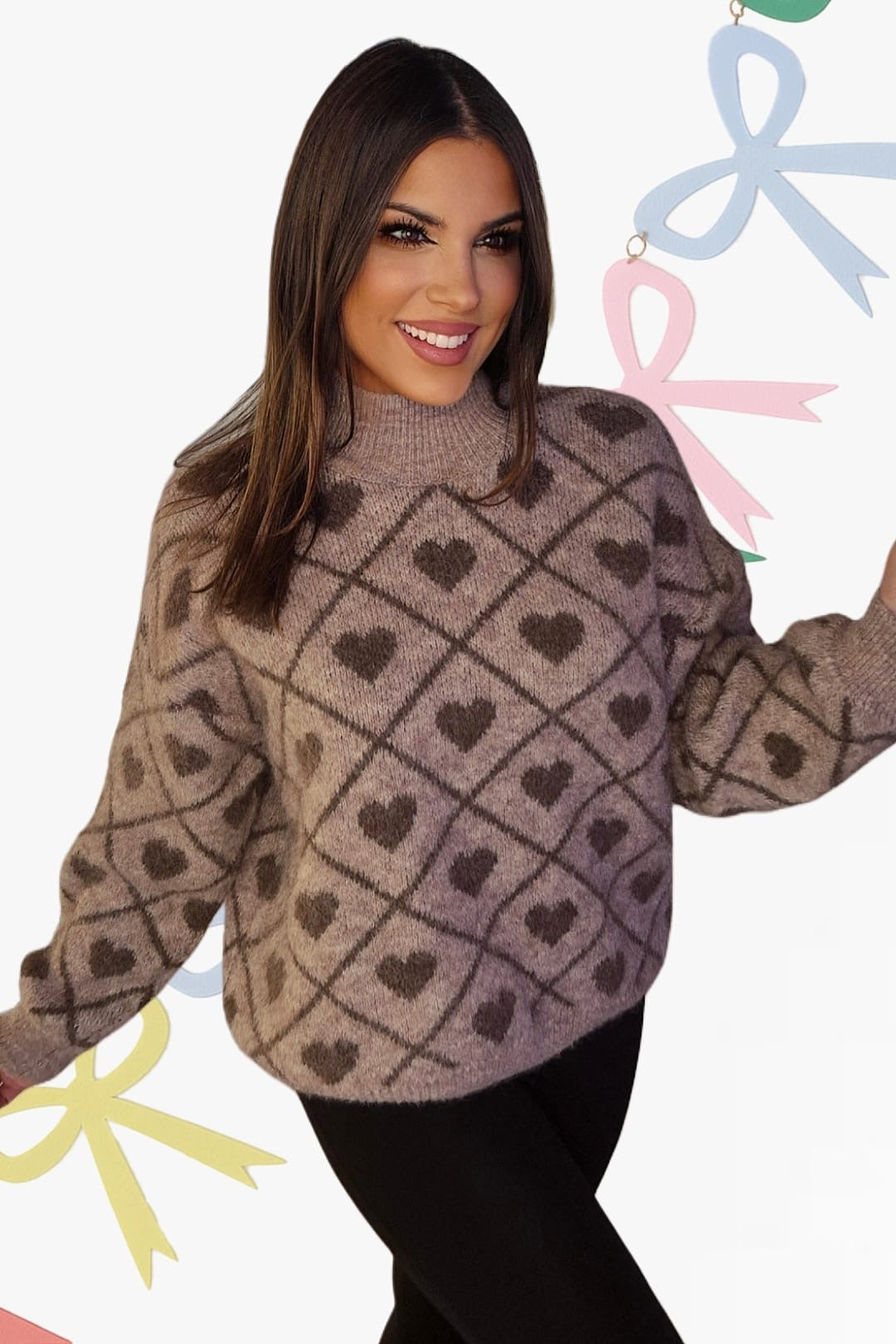 Jersey Corazones Cuello Beige