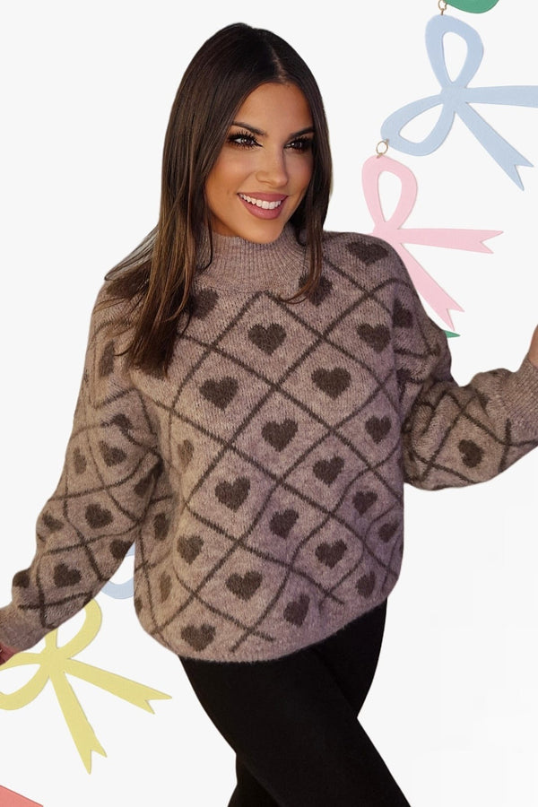 Jersey Corazones Cuello Beige