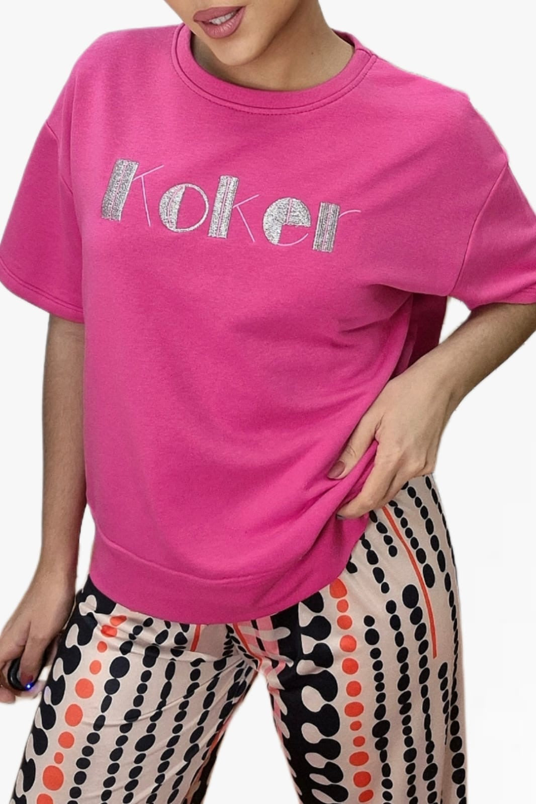 Camiseta Koker Bordado Fucsia