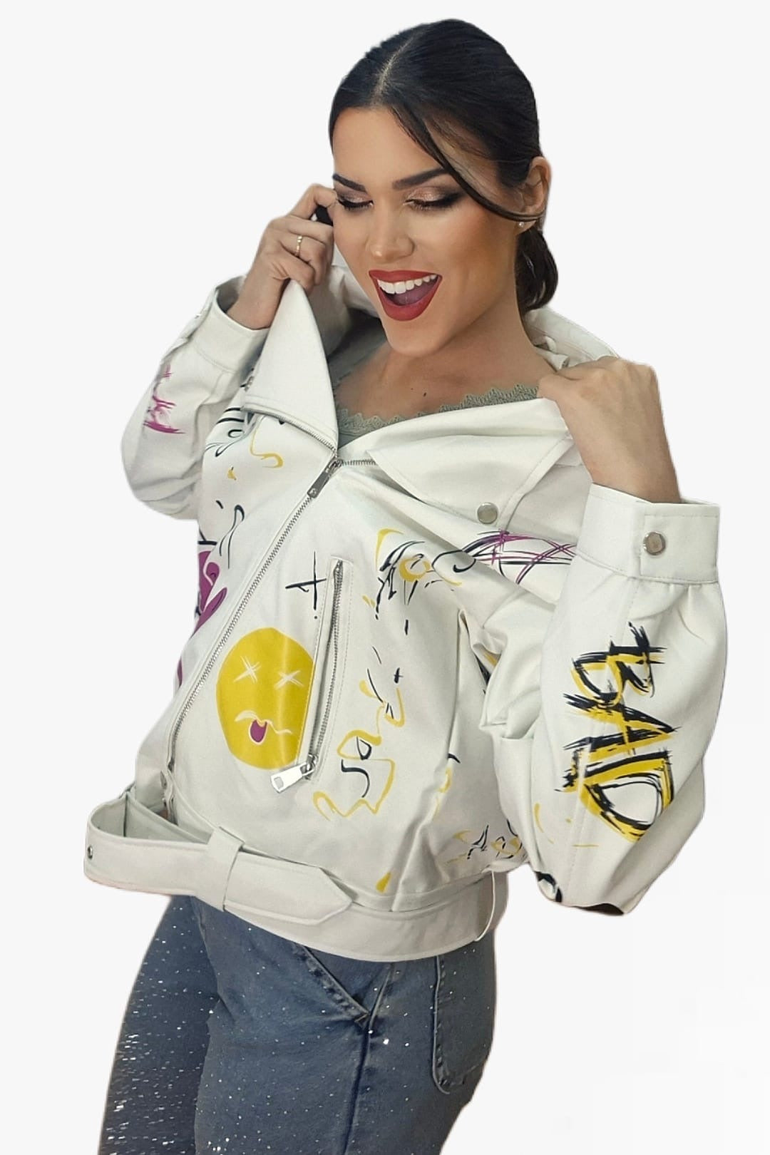 Biker Oversize Graffity Blanca