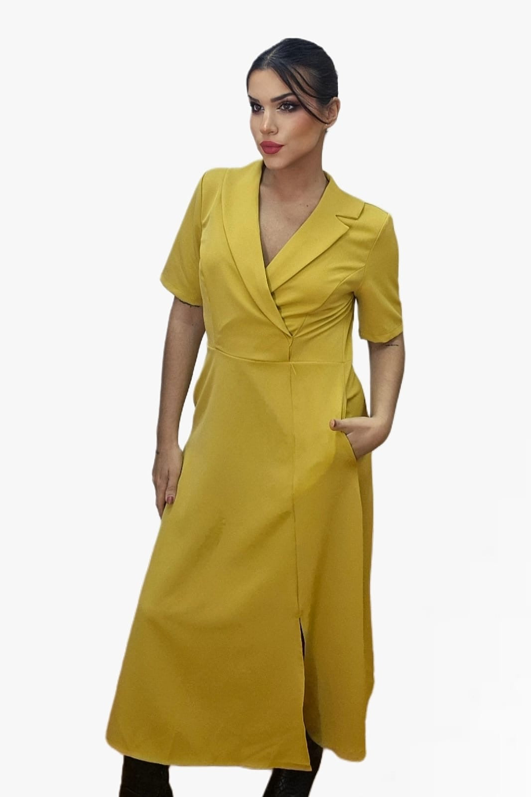 Vestido Camisero Cintura Elastica Amarillo
