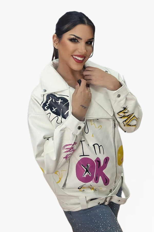 Biker Oversize Graffity Blanca