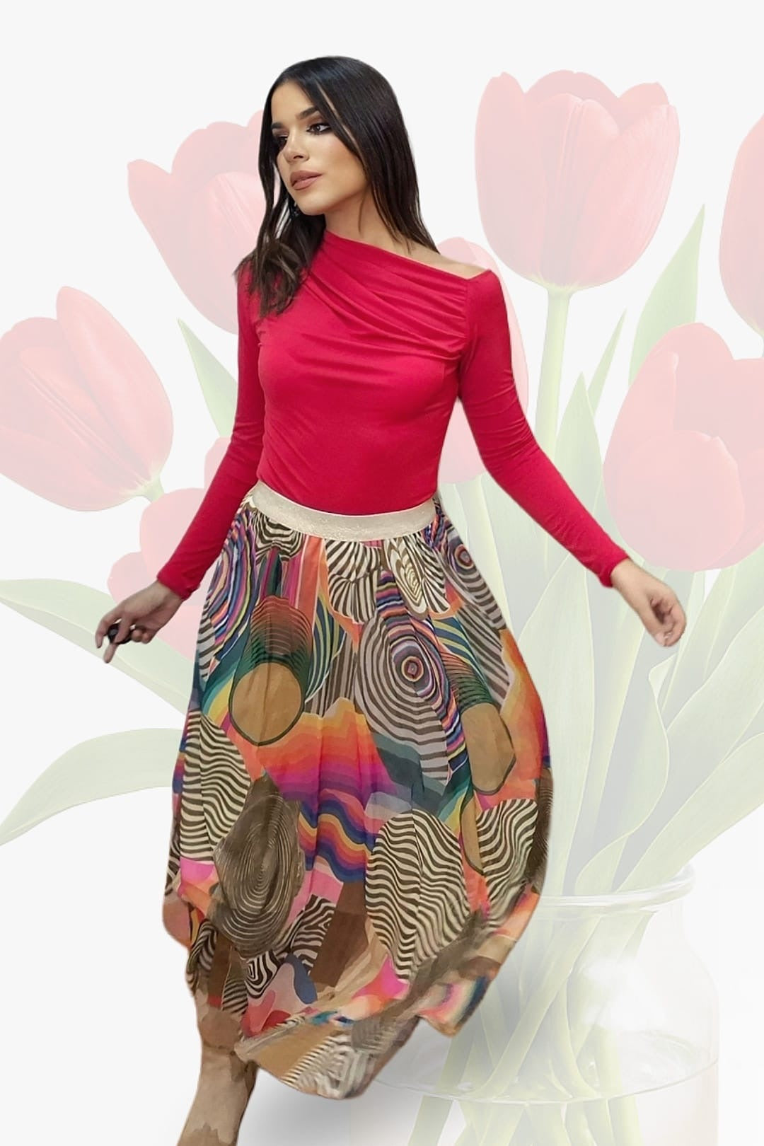 Falda Tul Lineas Verde