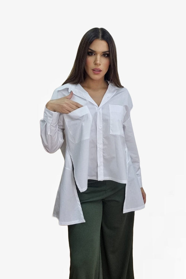 Camisa Irregular Bolsillos Blanca