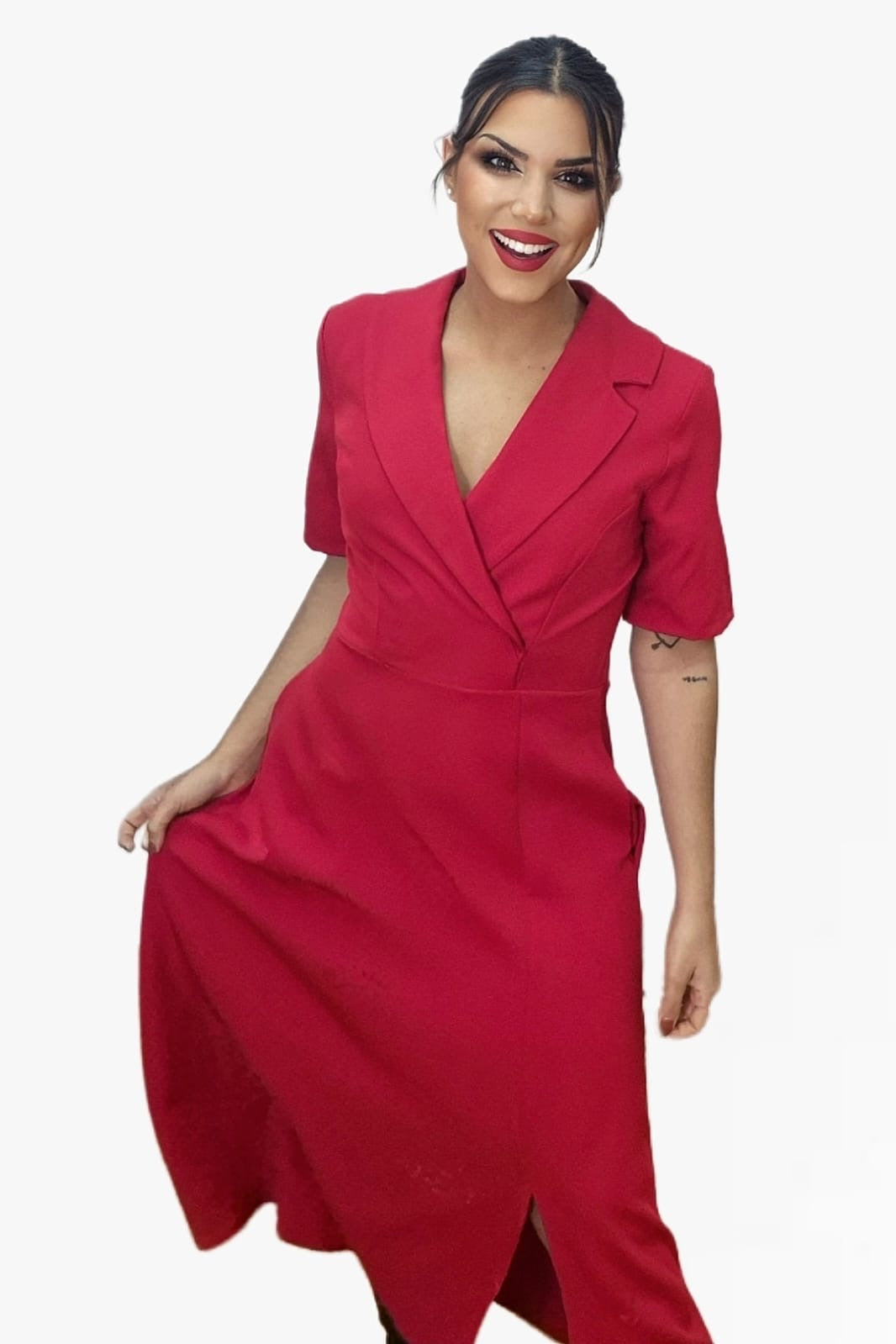 Vestido Camisero Cintura Elastica Rojo