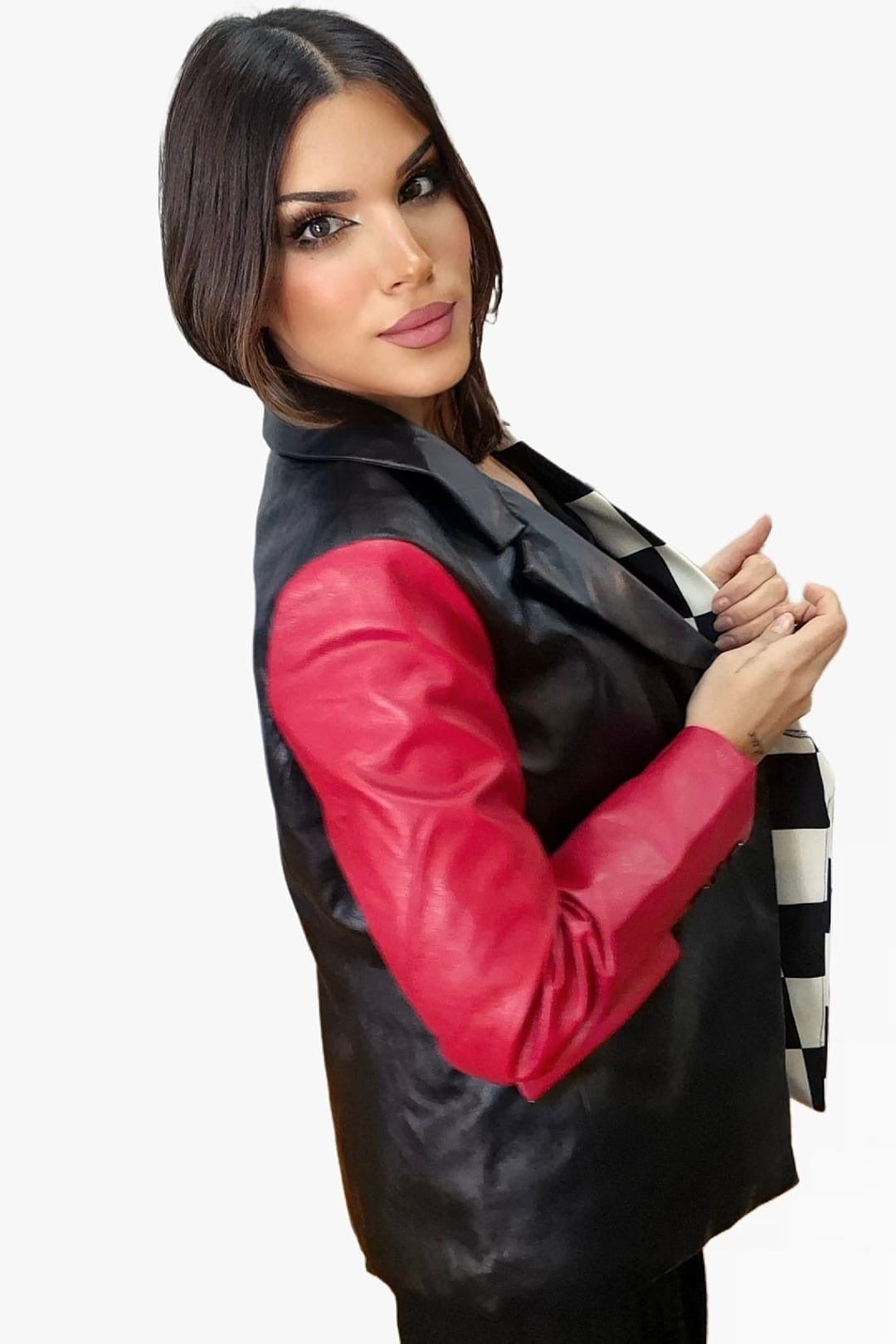 Blazer Combinada Damero Bicolor Rojo