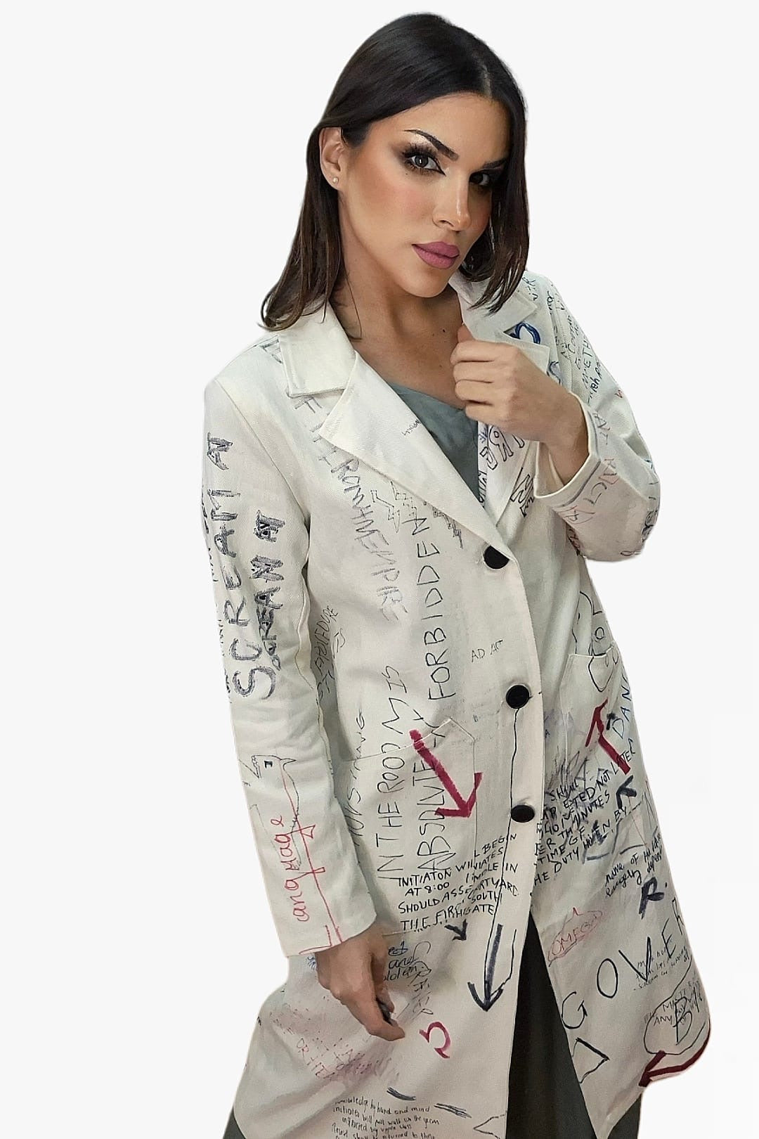 Abrigo Gabardina Dibujos Blanca