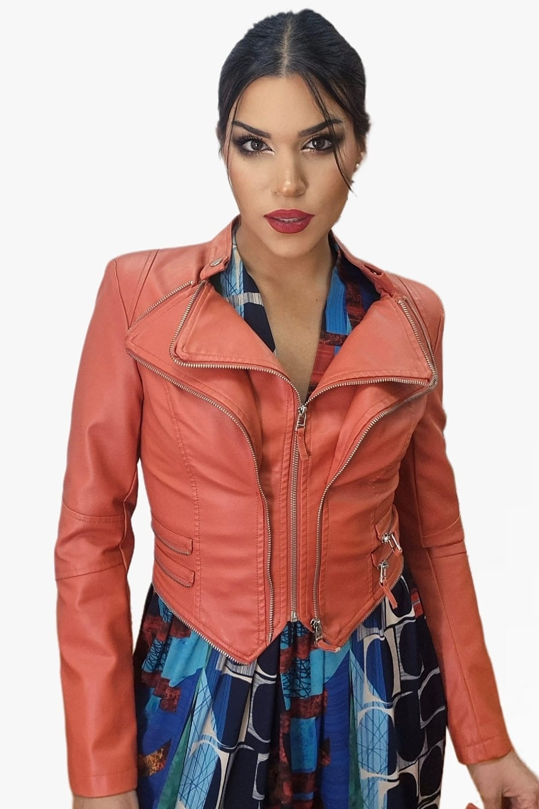 Biker Cremalleras Solapas Naranja