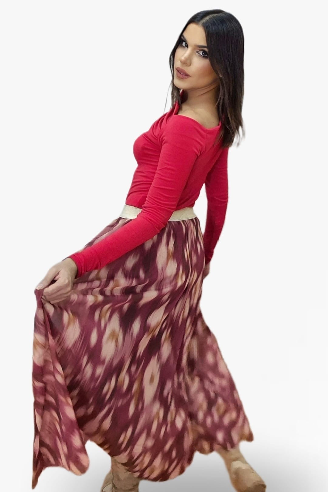 Falda Print Difuminado Granate