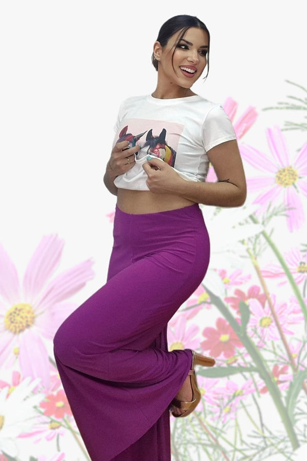 Pantalon Punto Fluido Malva