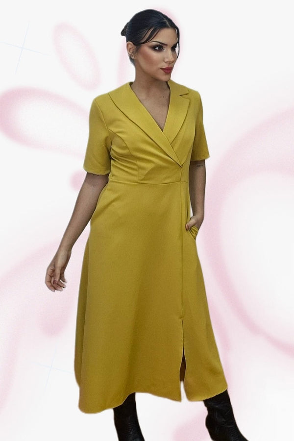 Vestido Camisero Cintura Elastica Amarillo