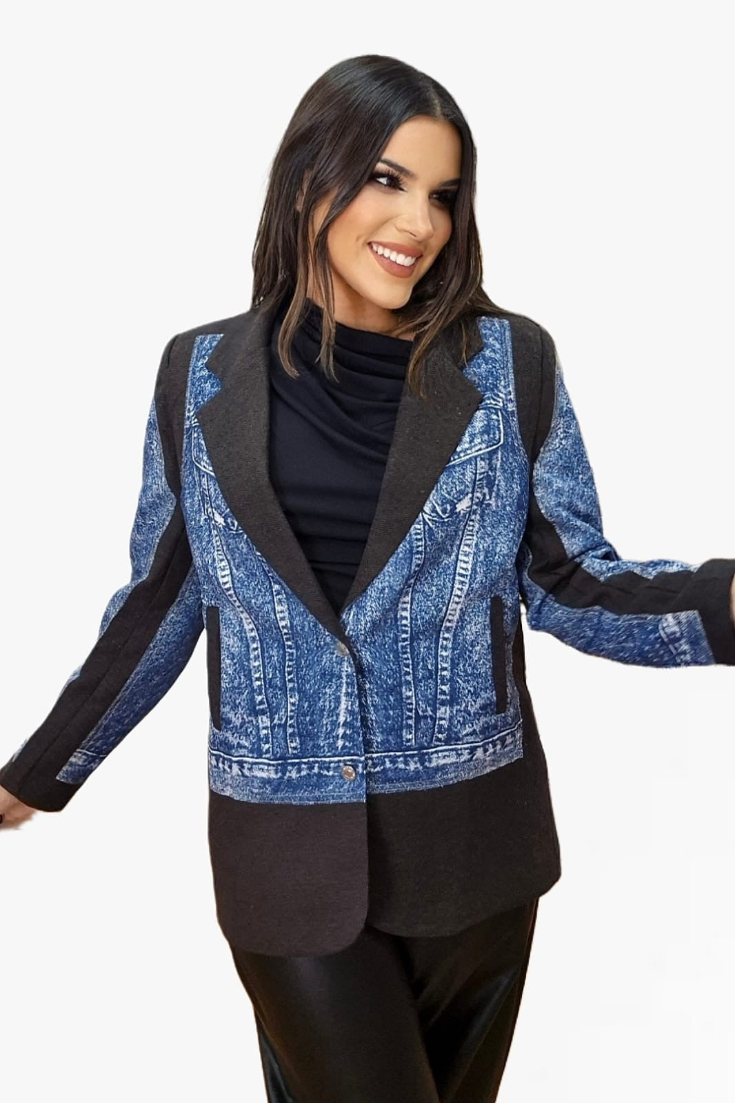 Blazer Vaquera Combinada Negra