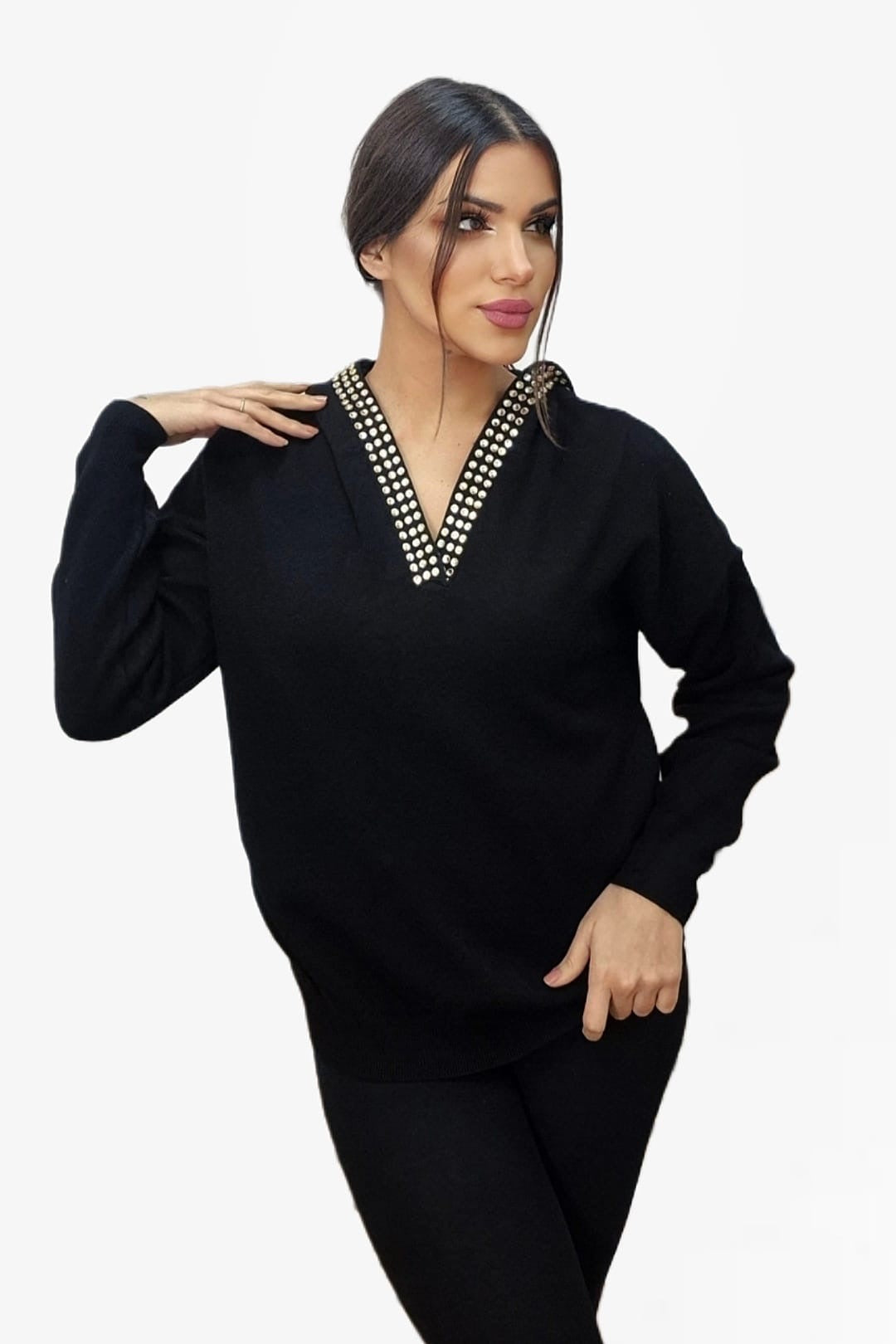 Jersey Capucha Tachuelas Negro