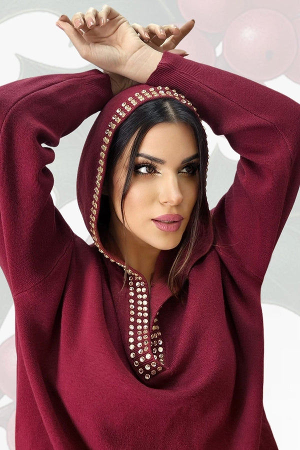 Jersey Capucha Tachuelas Burdeos