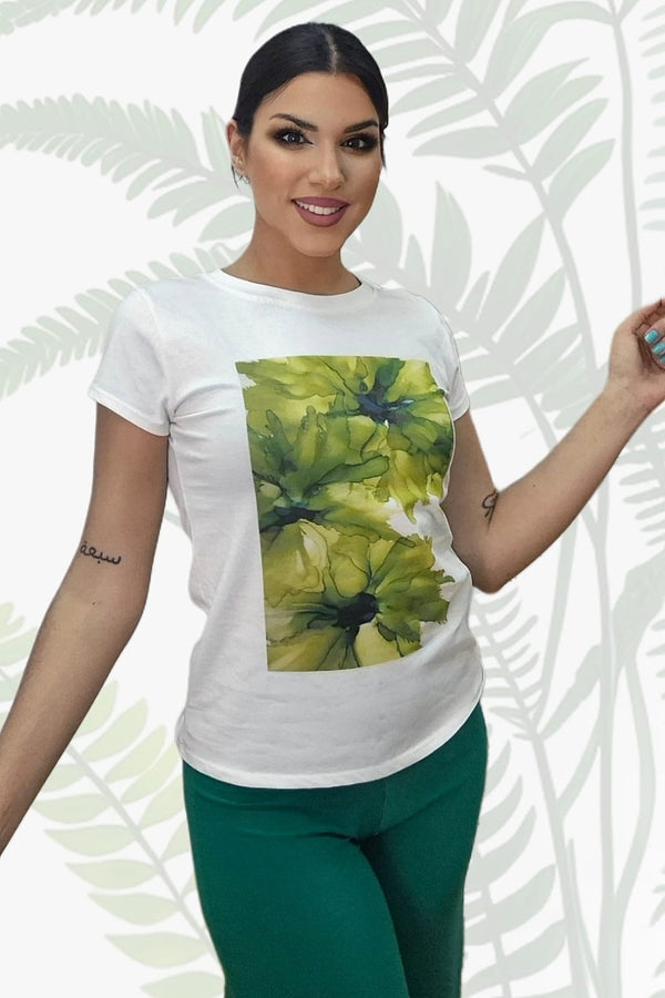 Camiseta Flor Verde Acuarela