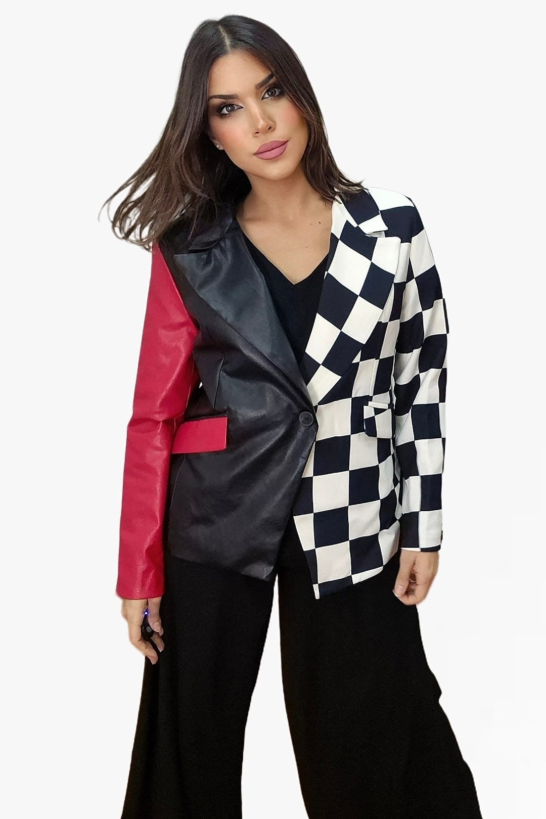 Blazer Combinada Damero Bicolor Rojo