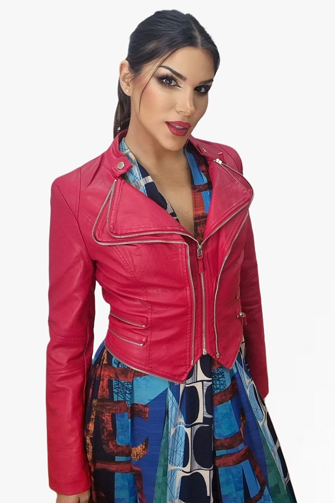 Biker Cremalleras Solapas Roja