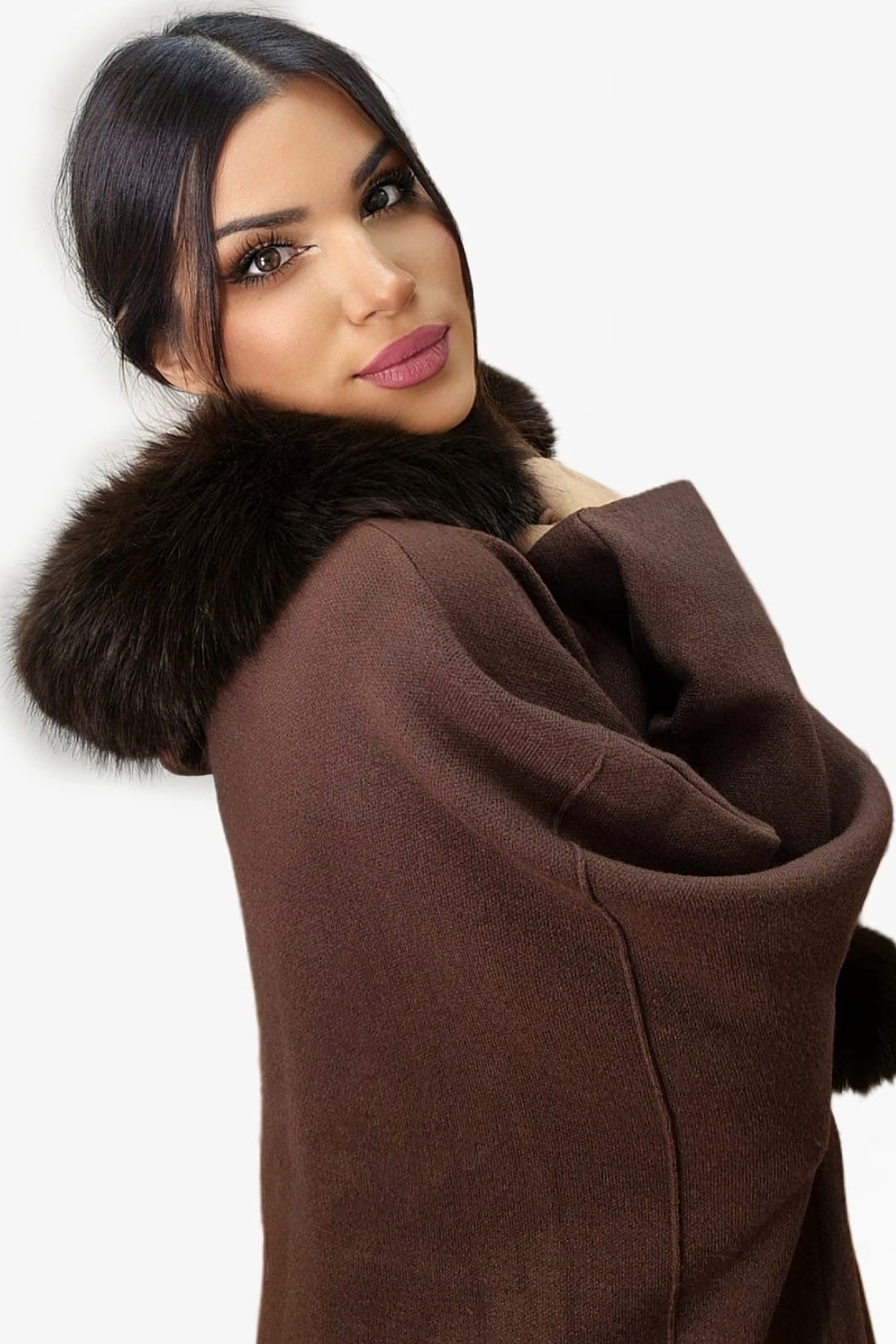 Chaqueta Capucha Pompón Marrón