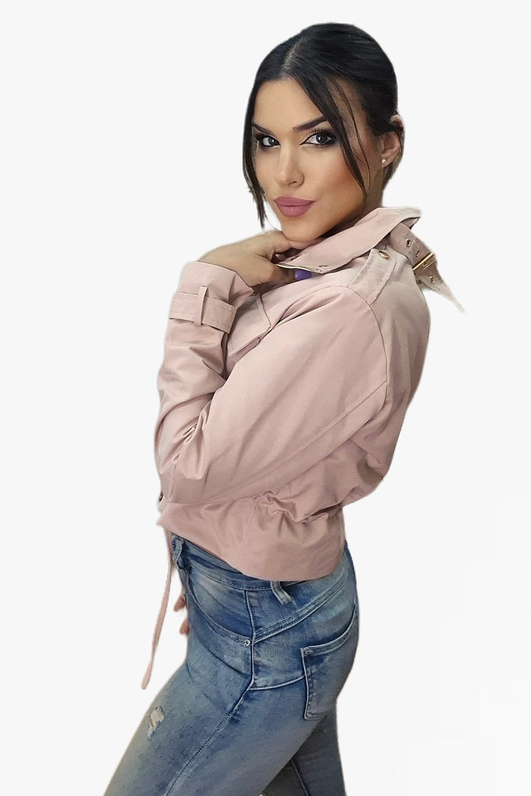 Chubasquero Corto Bolsillos Rosa