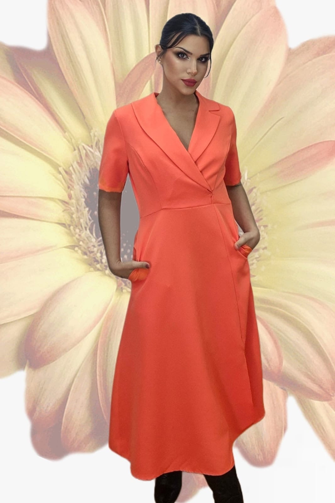 Vestido Camisero Cintura Elastica Naranja
