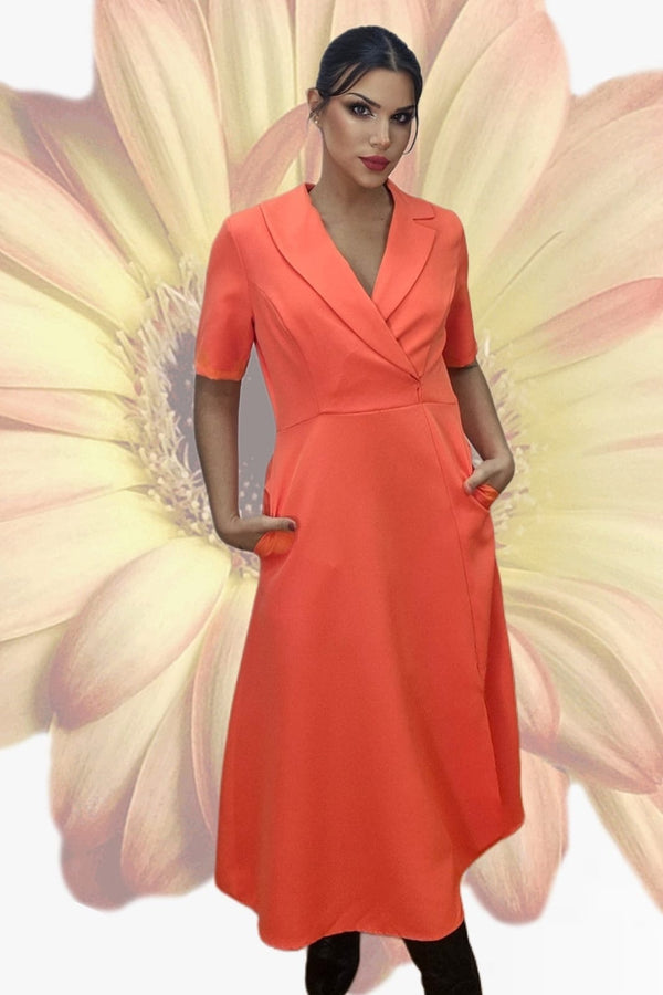 Vestido Camisero Cintura Elastica Naranja