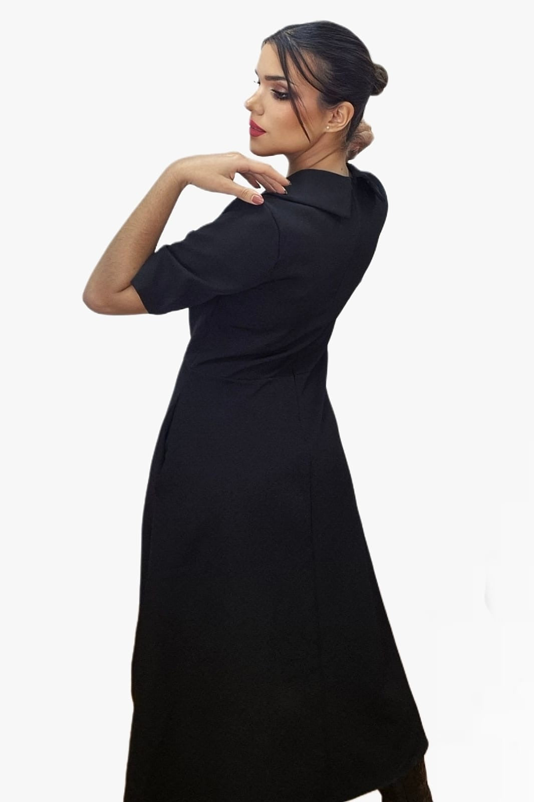 Vestido Camisero Cintura Elastica Negro