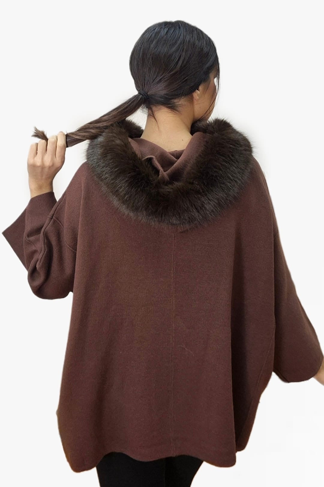 Chaqueta Capucha Pompón Marrón