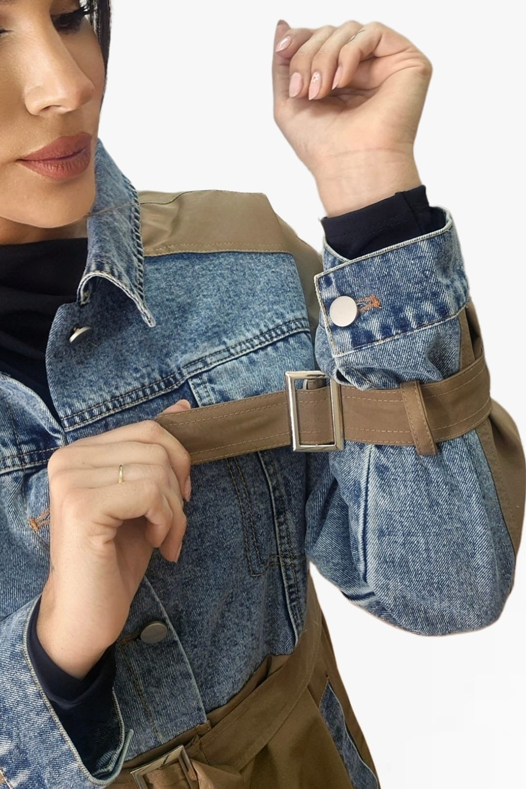 Gabardina Cinturon Combinada Verde