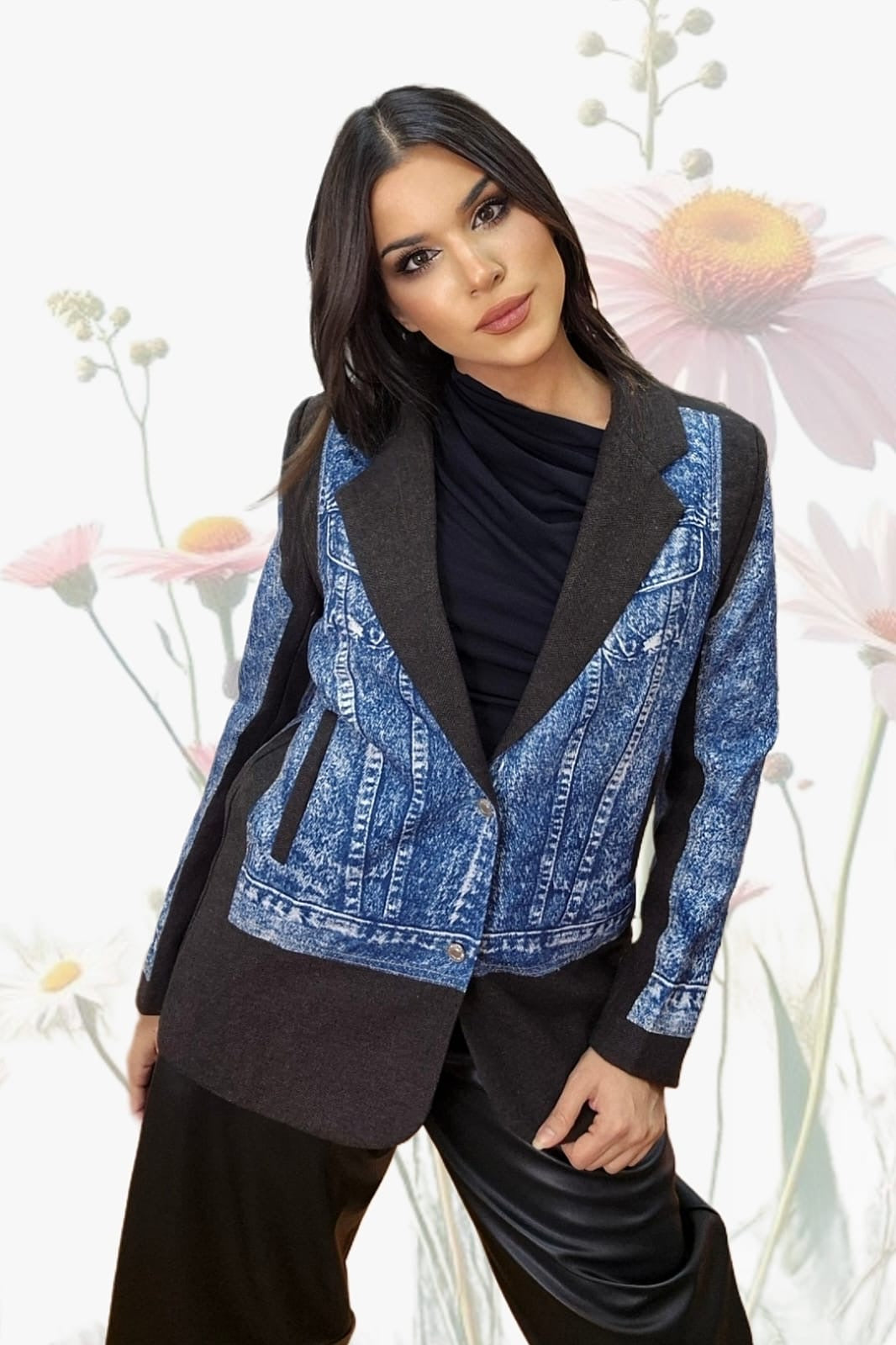 Blazer Vaquera Combinada Negra