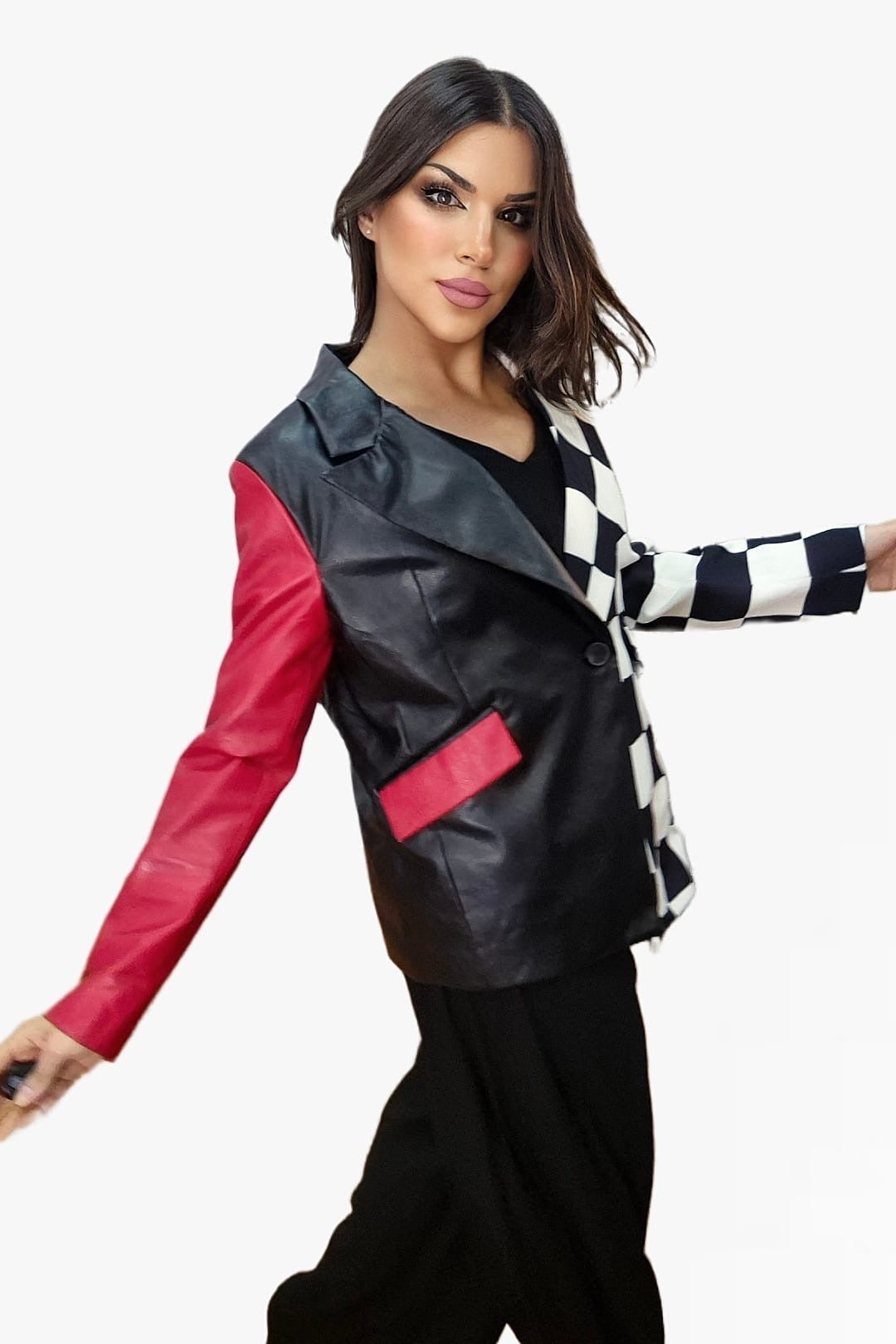 Blazer Combinada Damero Bicolor Rojo