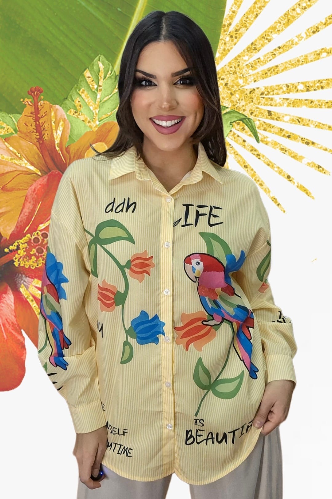 Camisa Life Parrots Amarilla