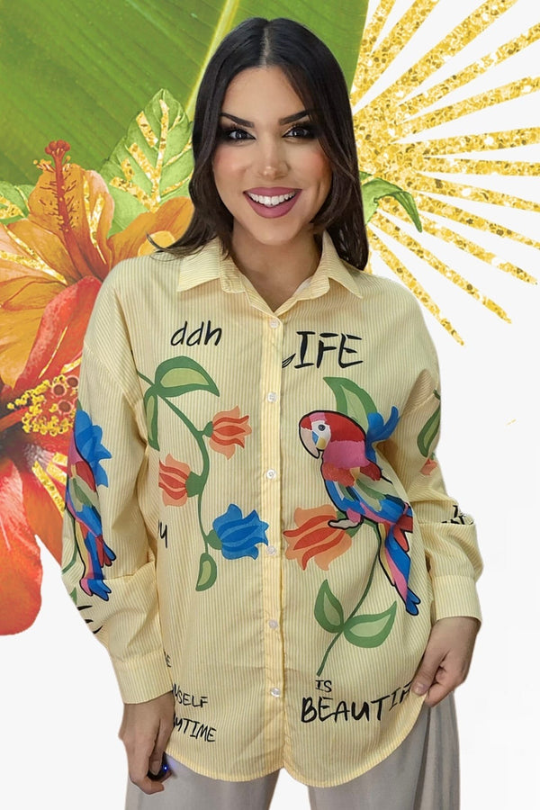 Camisa Life Parrots Amarilla