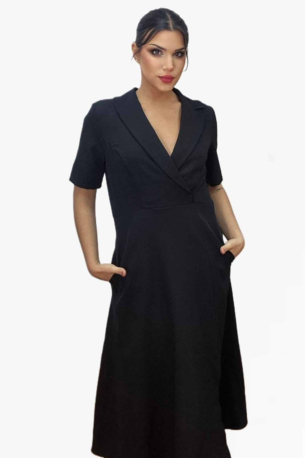 Vestido Camisero Cintura Elastica Negro