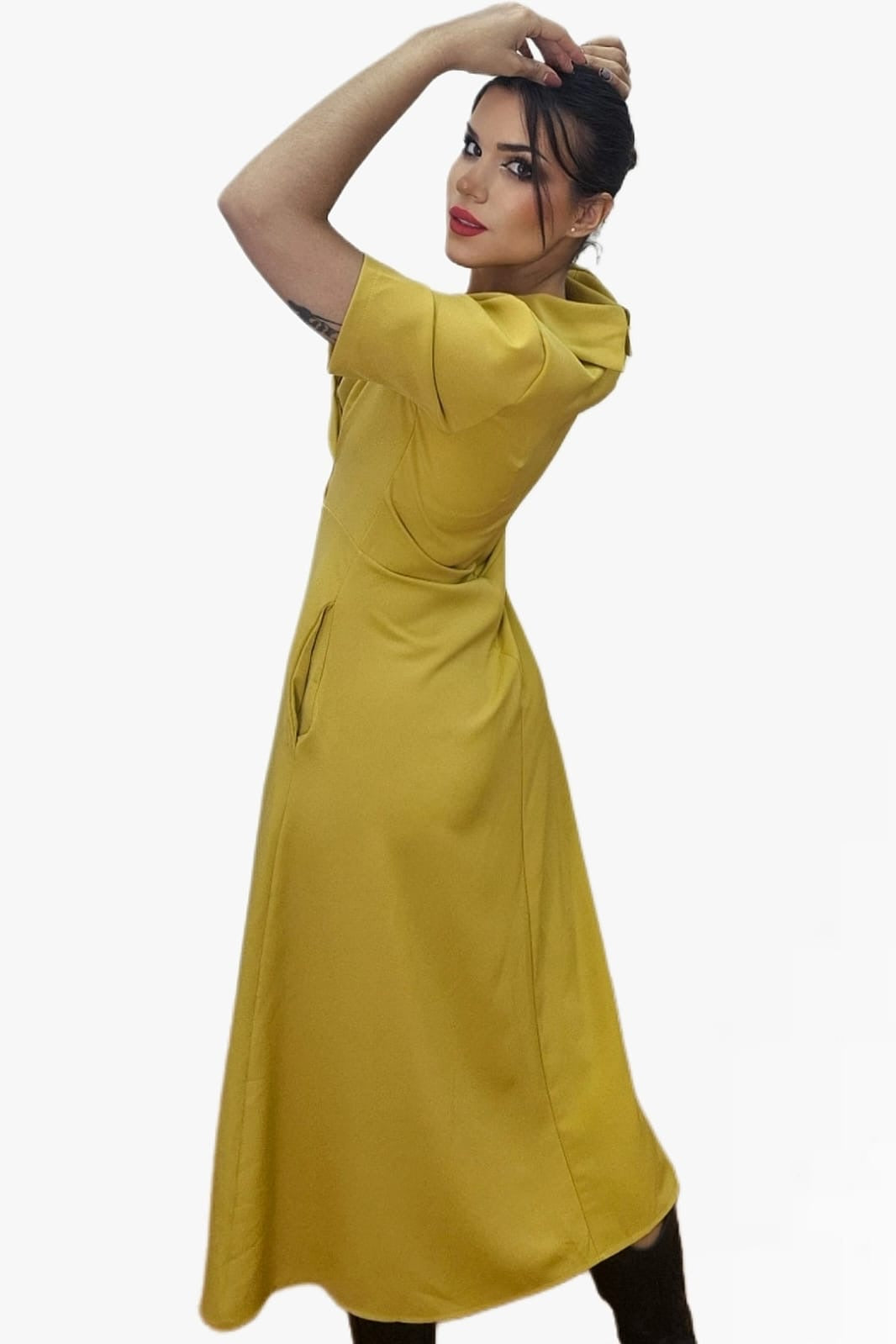Vestido Camisero Cintura Elastica Amarillo