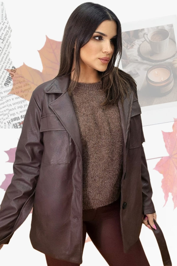 Chaqueta Polipiel Cinturón Marrón