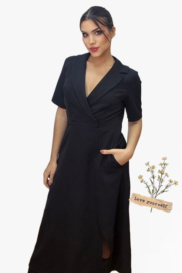 Vestido Camisero Cintura Elastica Negro