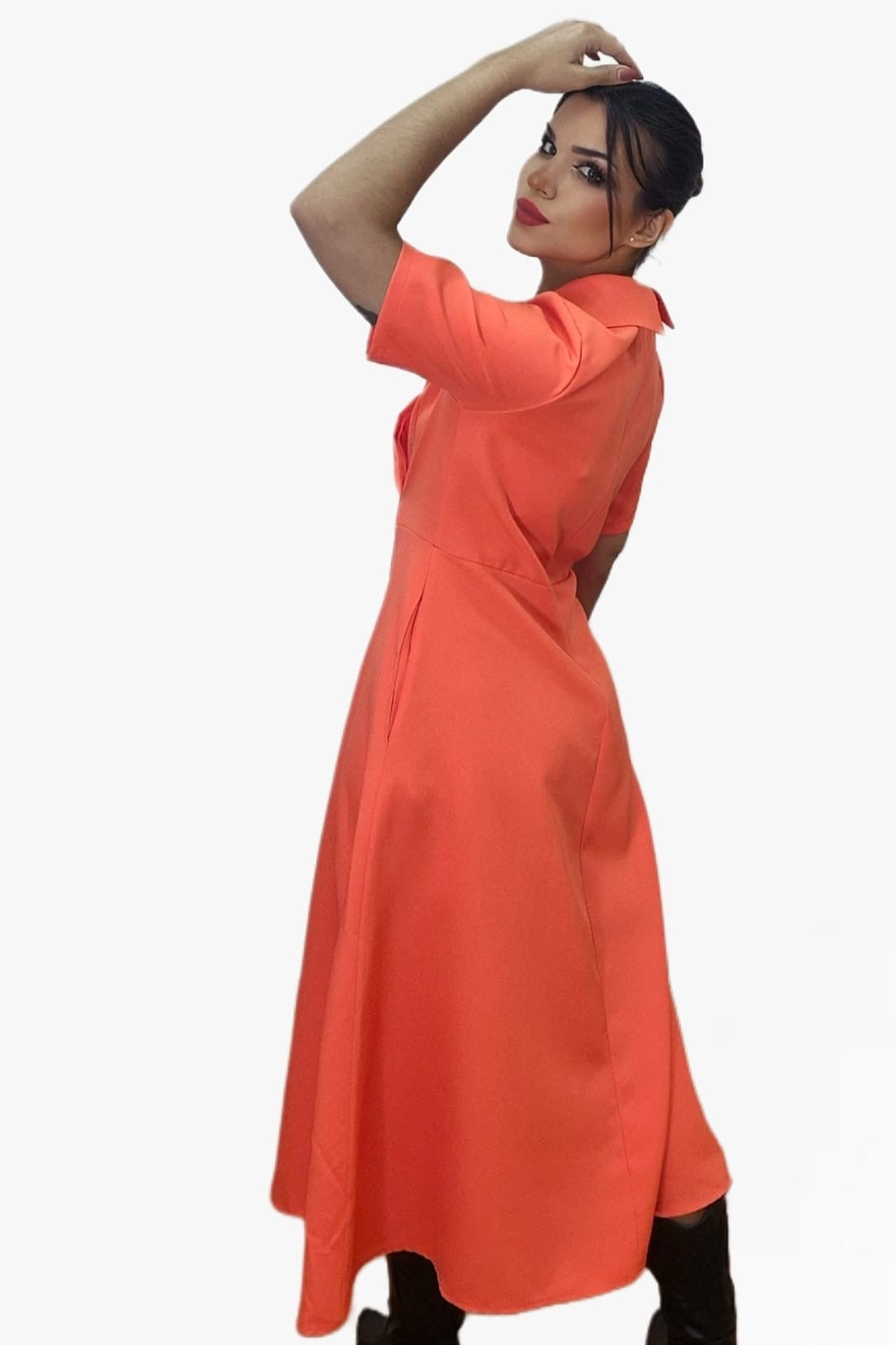 Vestido Camisero Cintura Elastica Naranja