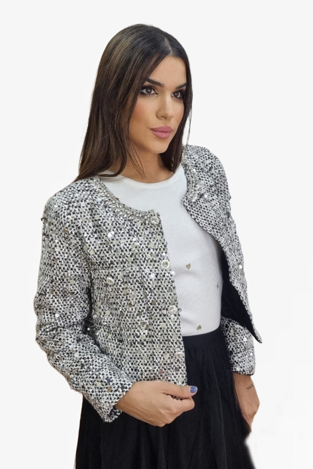 Chaqueta Armada Lentejuela Plata