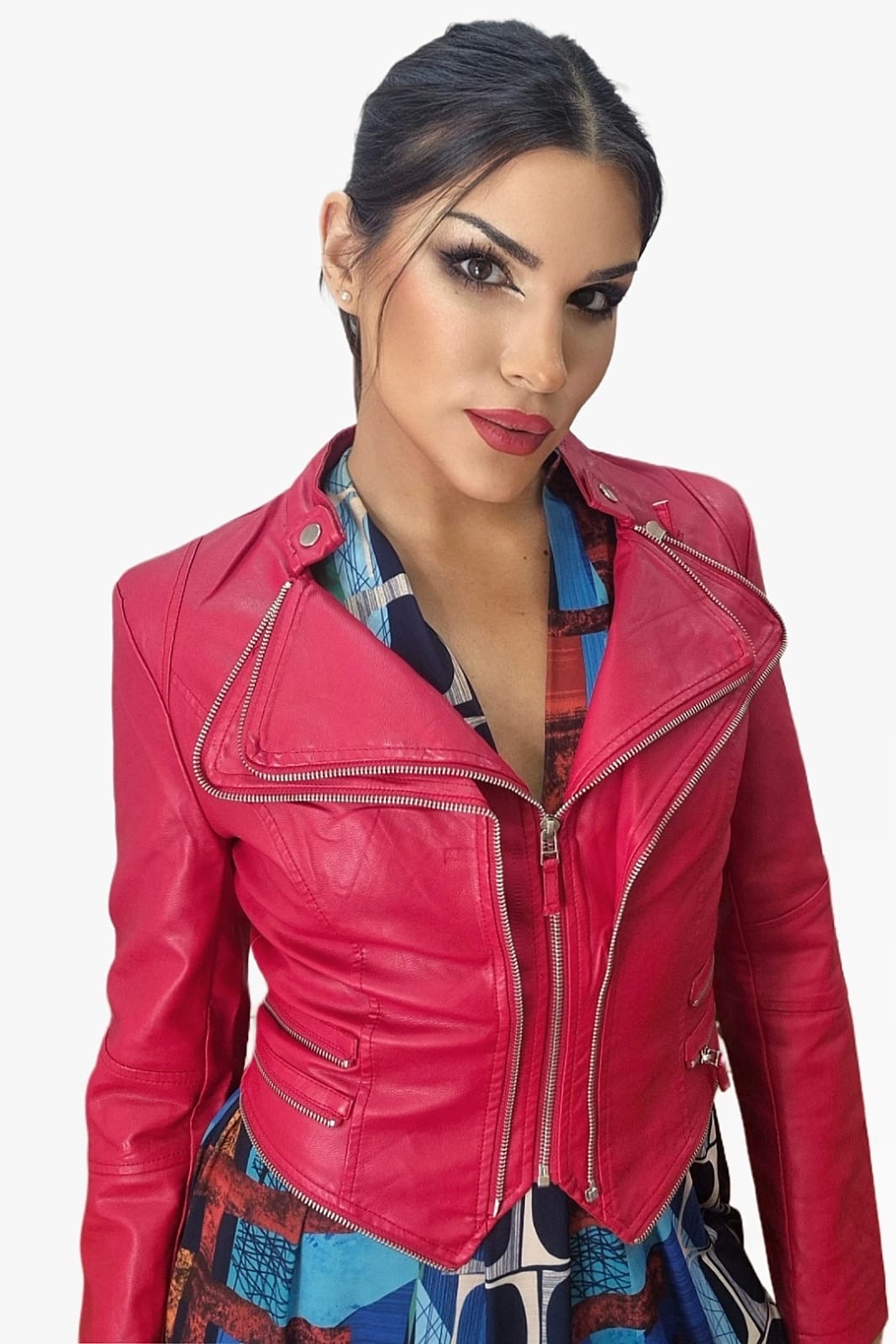 Biker Cremalleras Solapas Roja