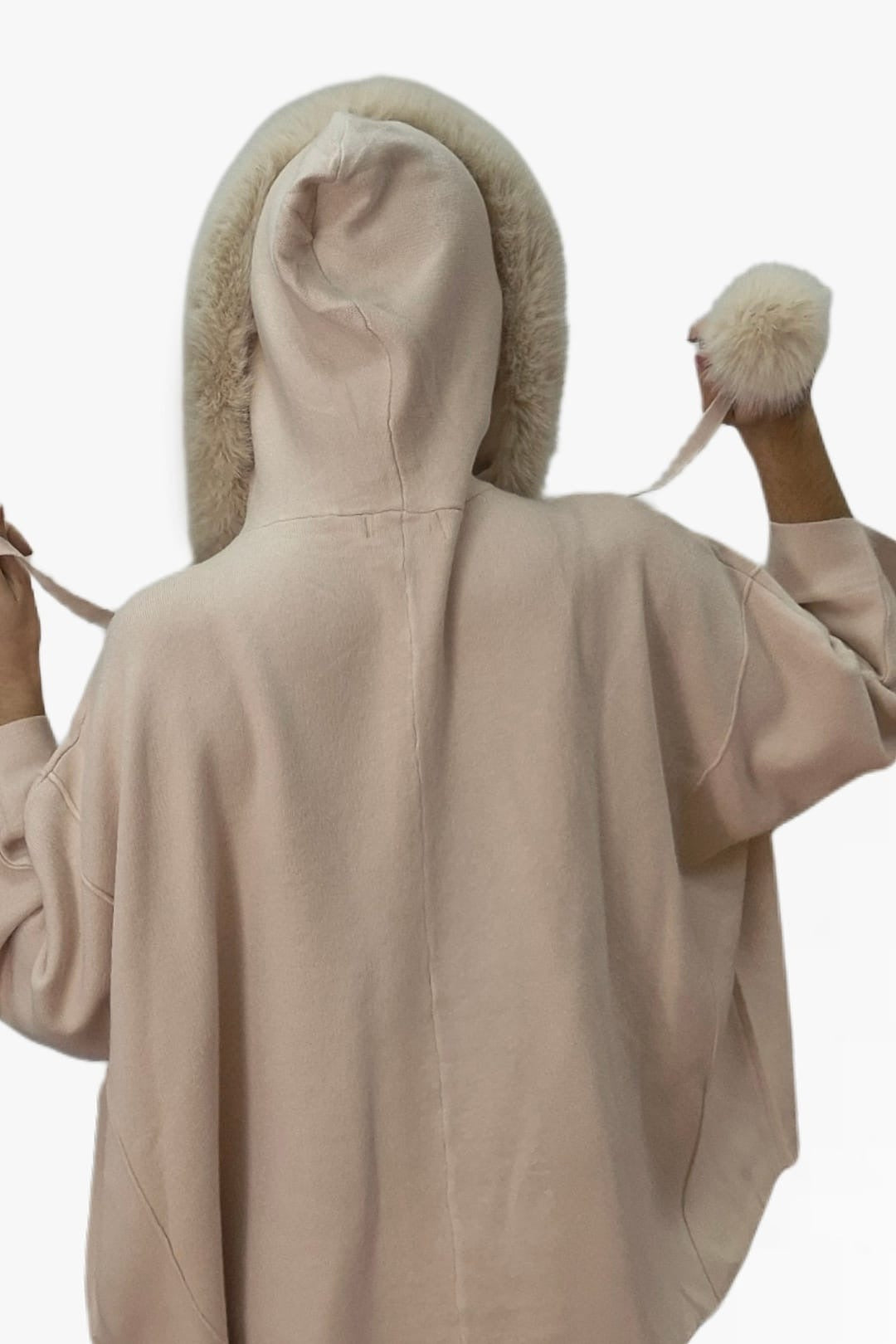 Chaqueta Capucha Pompón Beige