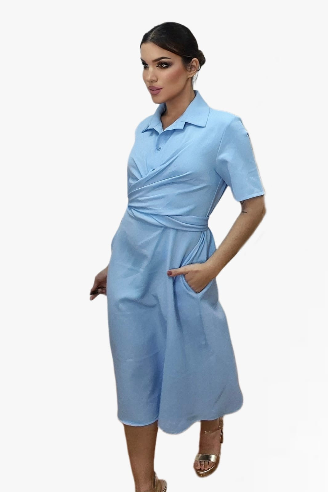 Vestido Escote Cruzado Azul