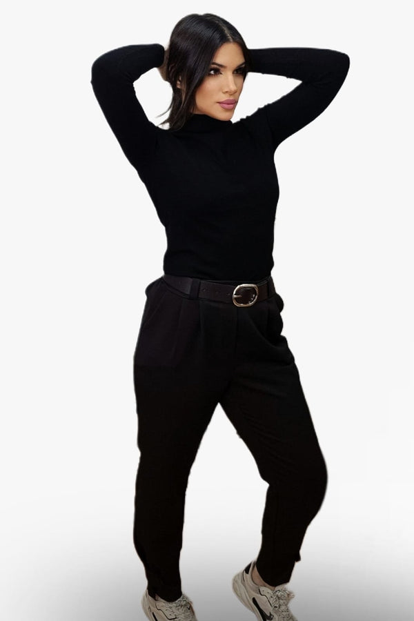 Pantalón Bajo Botón Negro