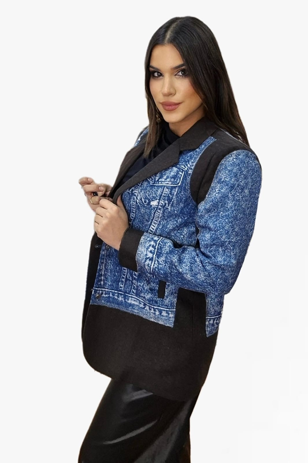 Blazer Vaquera Combinada Negra