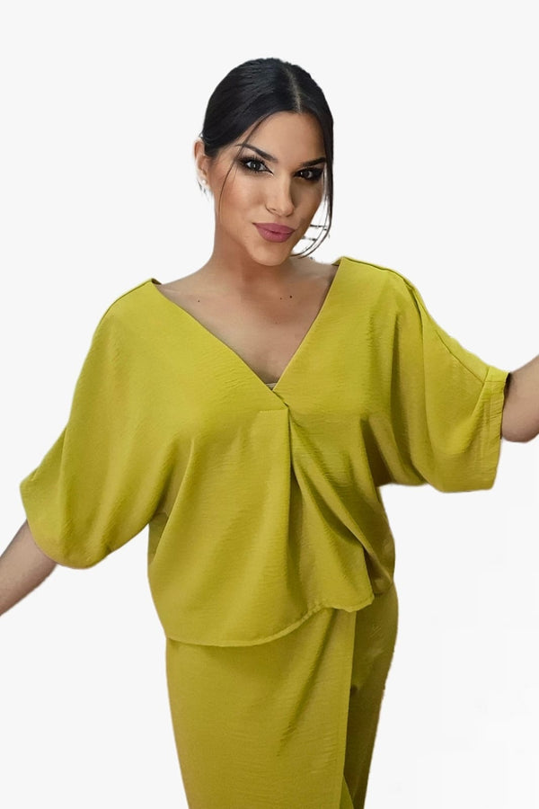 Camisa Escote Fluida Mostaza