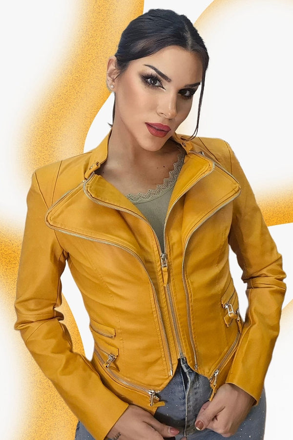 Biker Cremalleras Solapas Amarilla