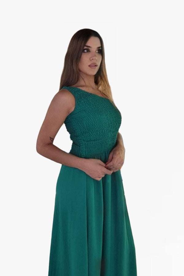 Vestido drapeado elastico Verde