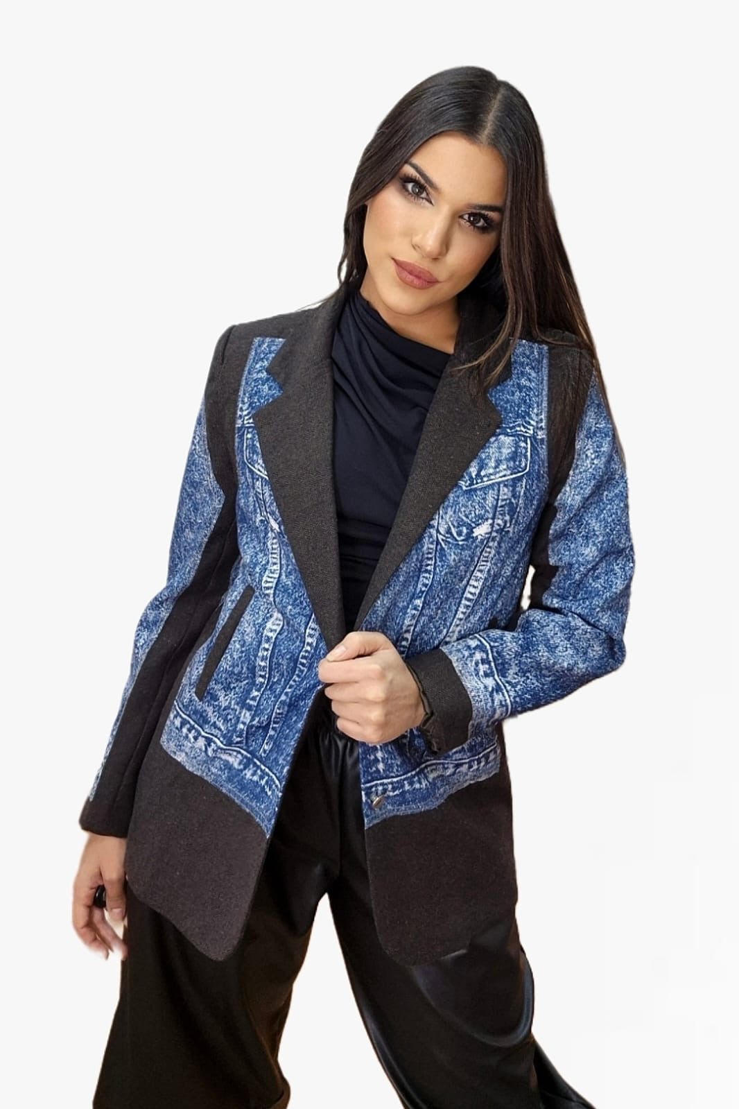 Blazer Vaquera Combinada Negra